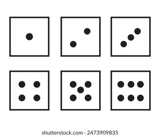 Dice icons vector template. Different numbers of dots or pips from 1 to 6. Dice playing hazard gamble. illustration