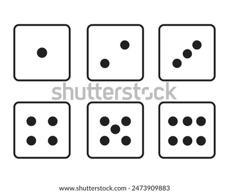 Dice icons vector template. Different numbers of dots or pips from 1 to 6. Dice playing hazard gamble. illustration