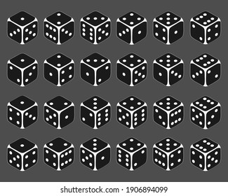 Dice, Large Set Of Dice In Isometric View. Vector Cartoon Illustration. Vector.