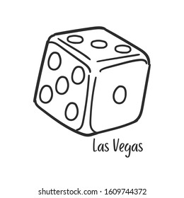 Dice Las Vegas Nevada Traditional Doodle. Icons Sketch Hand Made. Design Vector Line Art.