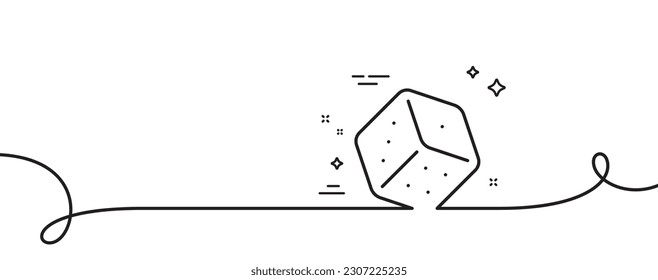 Dice line icon. Continuous one line with curl. Board game cube sign. Casino gambling symbol. Dice single outline ribbon. Loop curve pattern. Vector