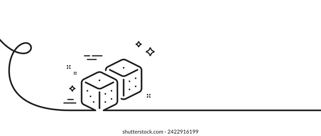 Dice line icon. Continuous one line with curl. Board game cube sign. Casino gambling symbol. Dice single outline ribbon. Loop curve pattern. Vector