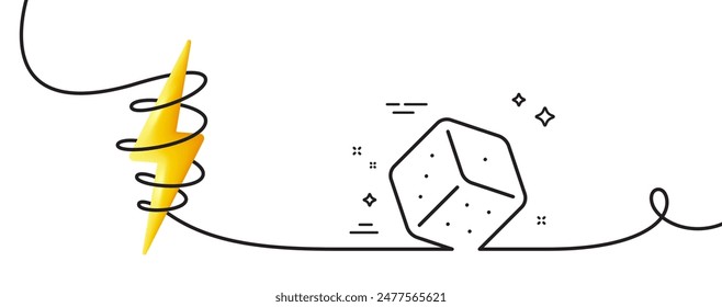 Dice line icon. Continuous one line with curl. Board game cube sign. Casino gambling symbol. Dice single outline ribbon. Loop curve with energy. Vector