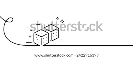 Dice line icon. Continuous one line with curl. Board game cube sign. Casino gambling symbol. Dice single outline ribbon. Loop curve pattern. Vector