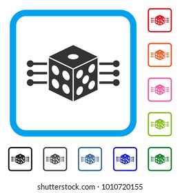 Dice Links icon. Flat grey pictogram symbol inside a blue rounded rectangle. Black, gray, green, blue, red, pink color variants of dice links vector. Designed for web and software interfaces.