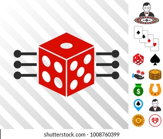 Dice Links pictograph with bonus casino symbols. Vector illustration style is flat iconic symbols. Designed for gambling websites.