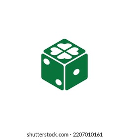 Dice logo with clover leaf, lucky logo for casino games, poker or related dice games.