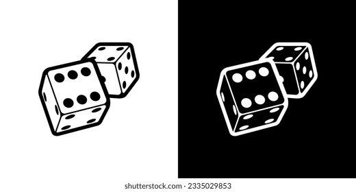 Dice logo on white and black background in isometric style for print and design. Vector illustration.