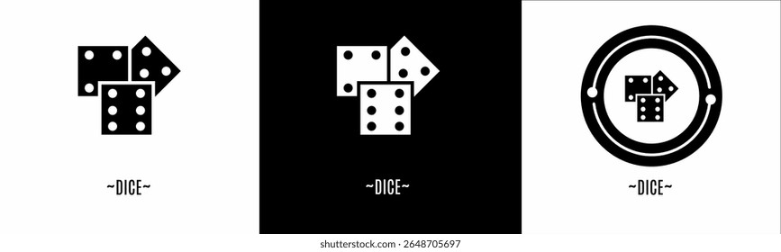 Dice logo set. Collection of black and white logos. Stock vector.