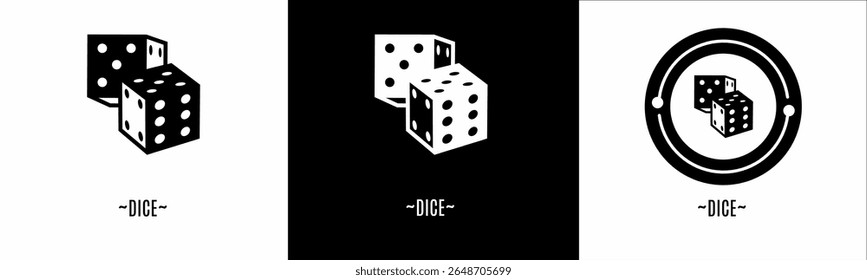 Dice logo set. Collection of black and white logos. Stock vector.