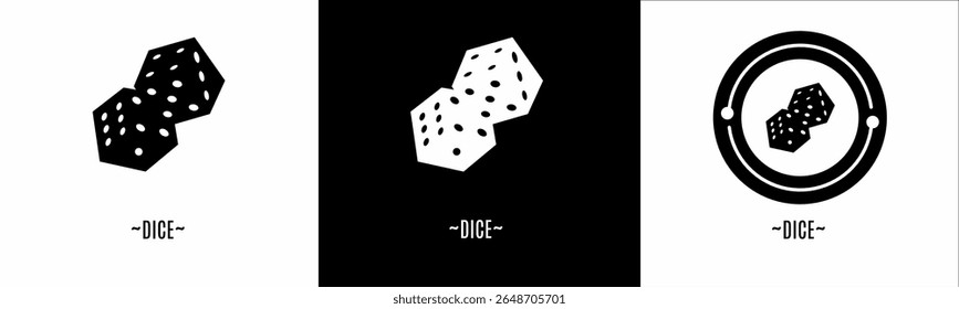 Dice logo set. Collection of black and white logos. Stock vector.
