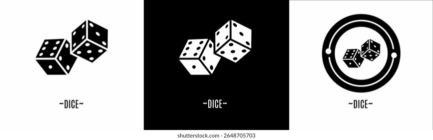 Dice logo set. Collection of black and white logos. Stock vector.