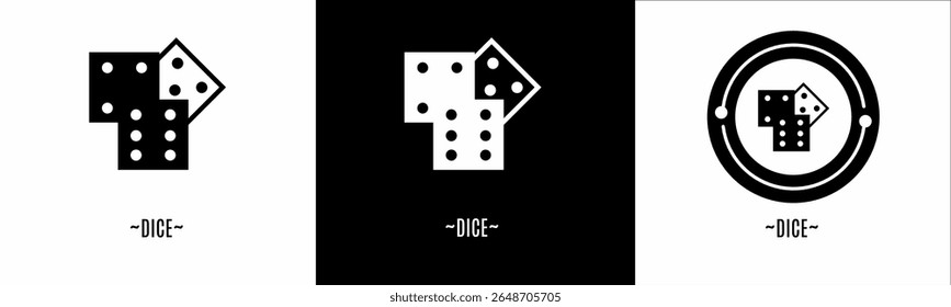 Dice logo set. Collection of black and white logos. Stock vector.