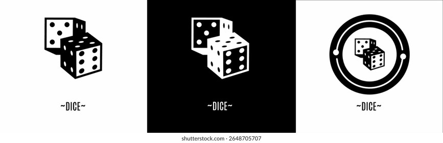 Dice logo set. Collection of black and white logos. Stock vector.