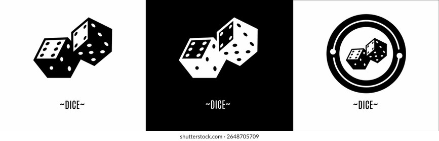 Dice logo set. Collection of black and white logos. Stock vector.