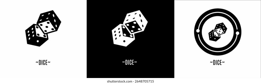 Dice logo set. Collection of black and white logos. Stock vector.