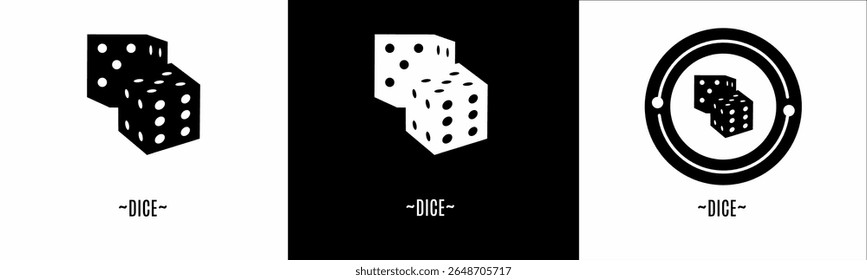 Dice logo set. Collection of black and white logos. Stock vector.