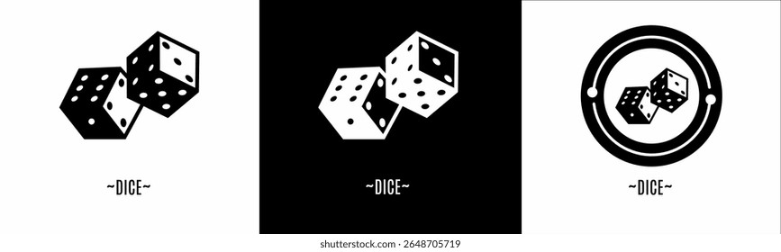 Dice logo set. Collection of black and white logos. Stock vector.