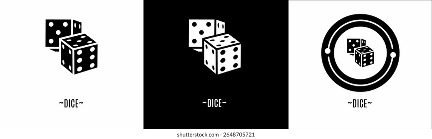 Dice logo set. Collection of black and white logos. Stock vector.
