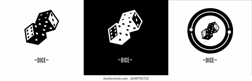 Dice logo set. Collection of black and white logos. Stock vector.