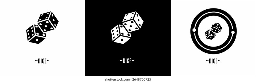 Dice logo set. Collection of black and white logos. Stock vector.