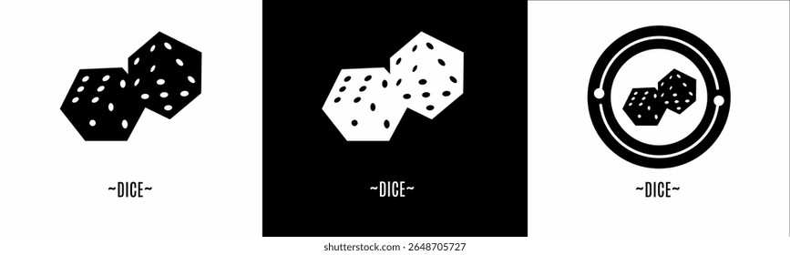 Dice logo set. Collection of black and white logos. Stock vector.