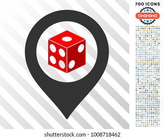 Dice Map Pointer icon with 700 bonus bitcoin mining and blockchain pictures. Vector illustration style is flat iconic symbols designed for bitcoin websites.