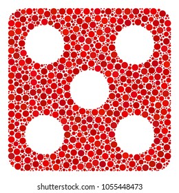 Dice mosaic of filled circles in different sizes and color tinges. Circle elements are organized into dice vector mosaic. Vector illustration.