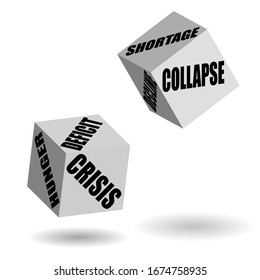 dice with the names of the crisis on each side, 3d illustration