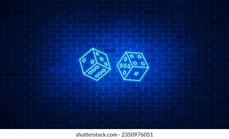 Dice neon sign. Glowing game dice icon. Vector illustration svg