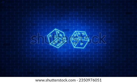 Dice neon sign. Glowing game dice icon. Vector illustration
