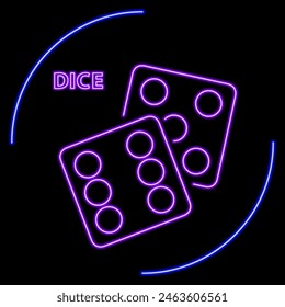 dice neon sign, modern glowing banner design, colorful modern design trend on black background. Vector illustration.