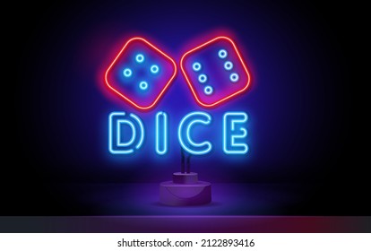 Dice Neon sign vector design template. Dice Game symbols neon logo, light banner design element colorful modern design trend, bright sign. Vector illustration