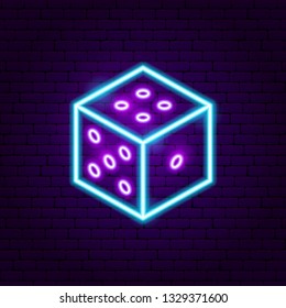 Dice Neon Sign. Vector Illustration of Game Promotion.