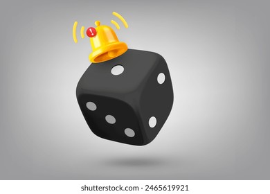 Dice and notification bell. 3d vector illustration