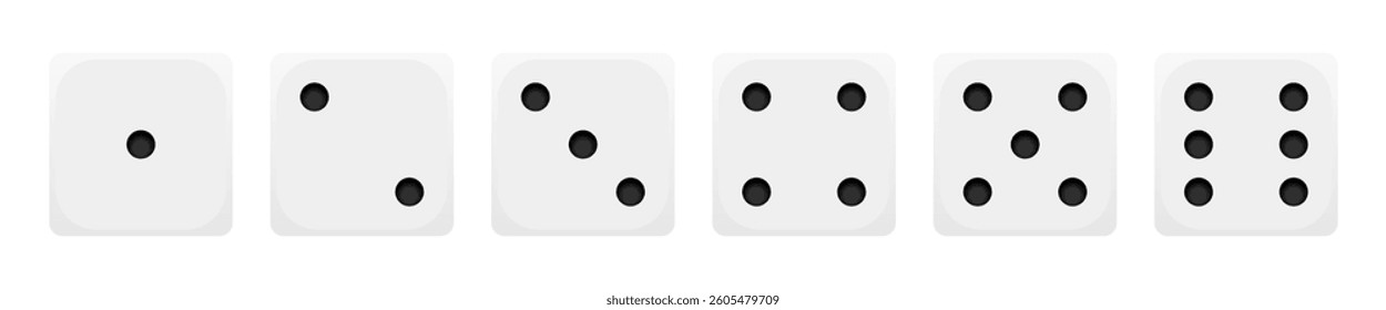 Dice on all sides. Traditional white die. Vector
