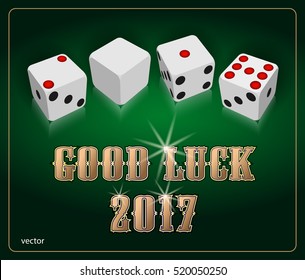 Dice on a green background with an abstract combination of numbers in 2017 - the symbol of the coming year. Vector illustration