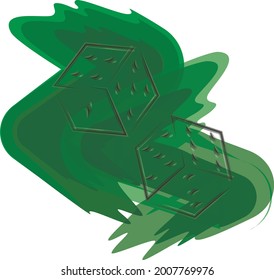 Dice on a green background, drawing with a watercolor effect