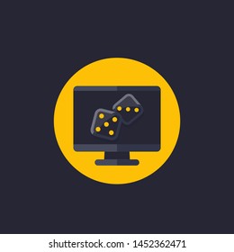 Dice on screen, vector icon