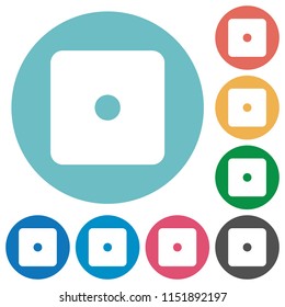 Dice one flat white icons on round color backgrounds