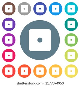 Dice one flat white icons on round color backgrounds. 17 background color variations are included.