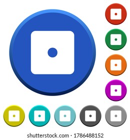 Dice one round color beveled buttons with smooth surfaces and flat white icons