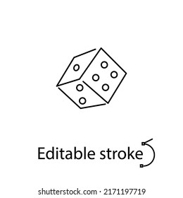 Dice outline icon. Cube with numbers item. Casino concept. Customizable linear contour symbol. Editable stroke. Isolated vector stock illustration