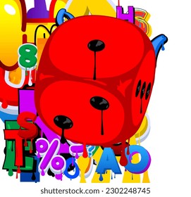 Dice painted as Graffiti. Abstract modern street art decoration, luck and board game concept performed in urban painting style.