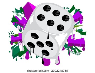 Dice painted as Graffiti. Abstract modern street art decoration, luck and board game concept performed in urban painting style.