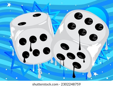 Dice painted as Graffiti. Abstract modern street art decoration, luck and board game concept performed in urban painting style.