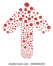Dice pattern composed in the shape of upwards movement arrow. Forward directional arrow shape created from dice pictograms.