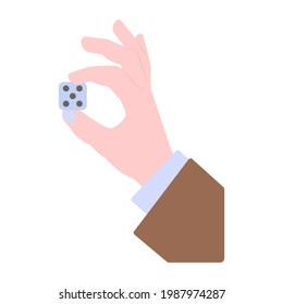 Dice player in editable flat vector, hand with gambling dice