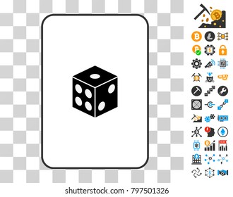 Dice playing card pictogram with additional bitcoin mining and blockchain clip art. Flat vector style for blockchain toolbars.