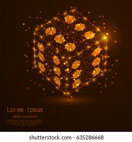 A dice with polygon lines on an abstract background. Polygonal space low poly with connecting points and lines. Connection structure. Vector Backgrounds